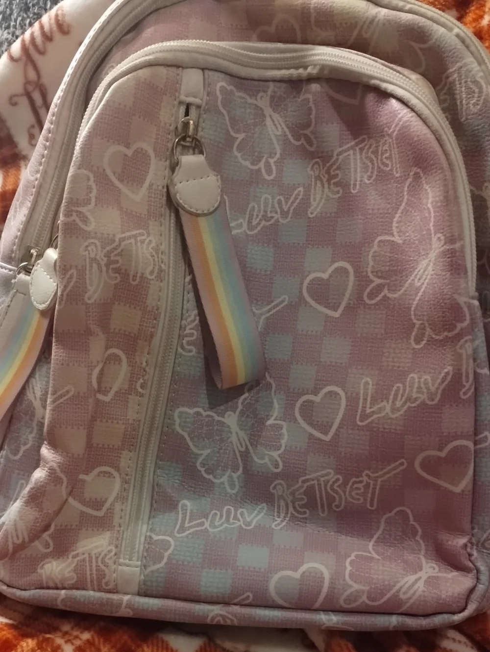 Betsey Johnson Pink Pastel Butterfly Backpack with Rainbow Strap